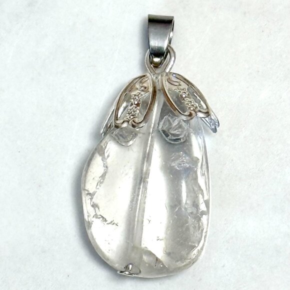 2/$20, Natural Clear Quartz Pendant, Large Tumbled Genuine Gemstone Pendant - Picture 2 of 11